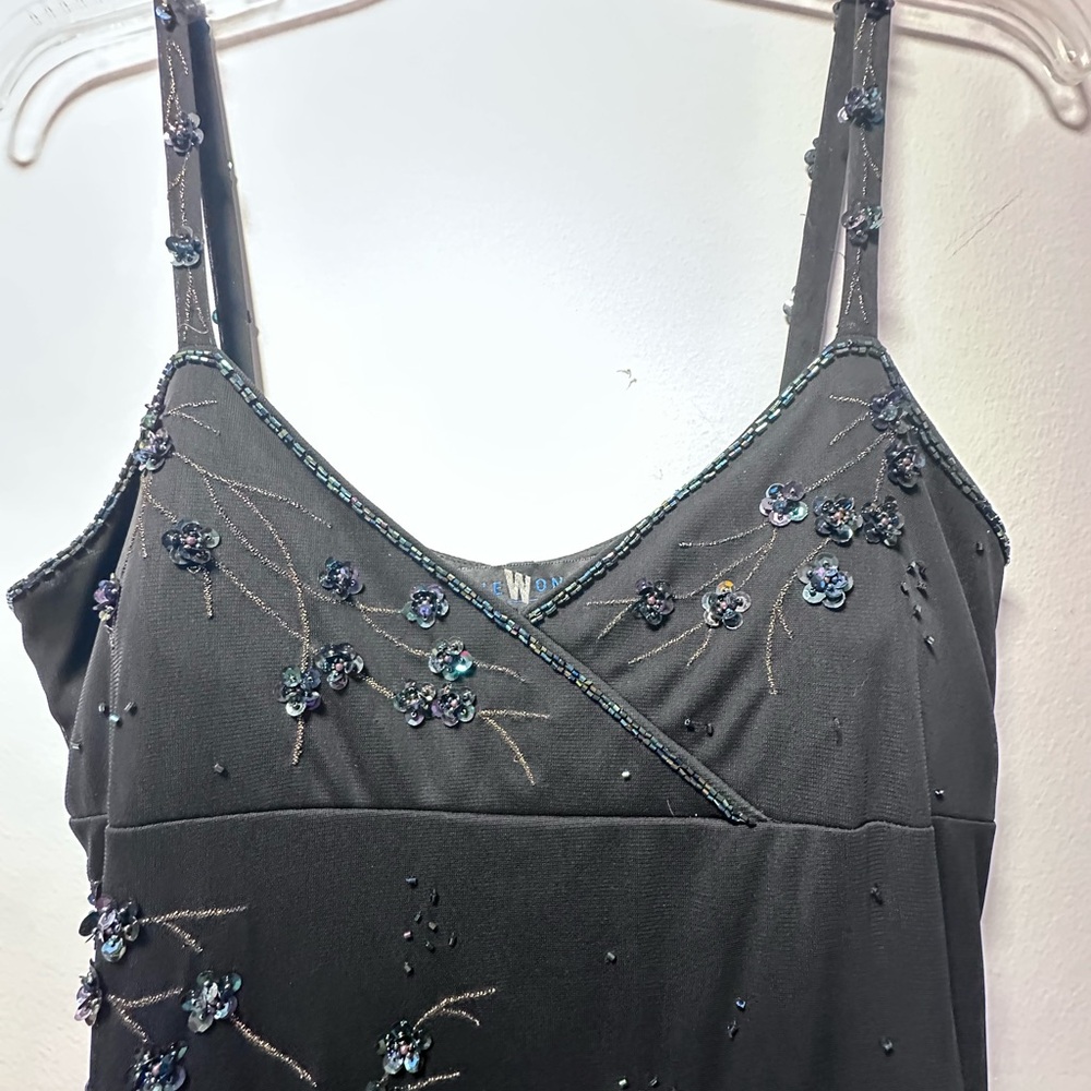 Beautiful Y2KVintage Sue Wong Silk Sheer Mesh Lace Beaded Floral Maxi Slip Dress - Picture 14 of 16